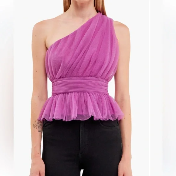 Endless Rose One Shoulder Textured Tulle Top - Picture 1 of 15